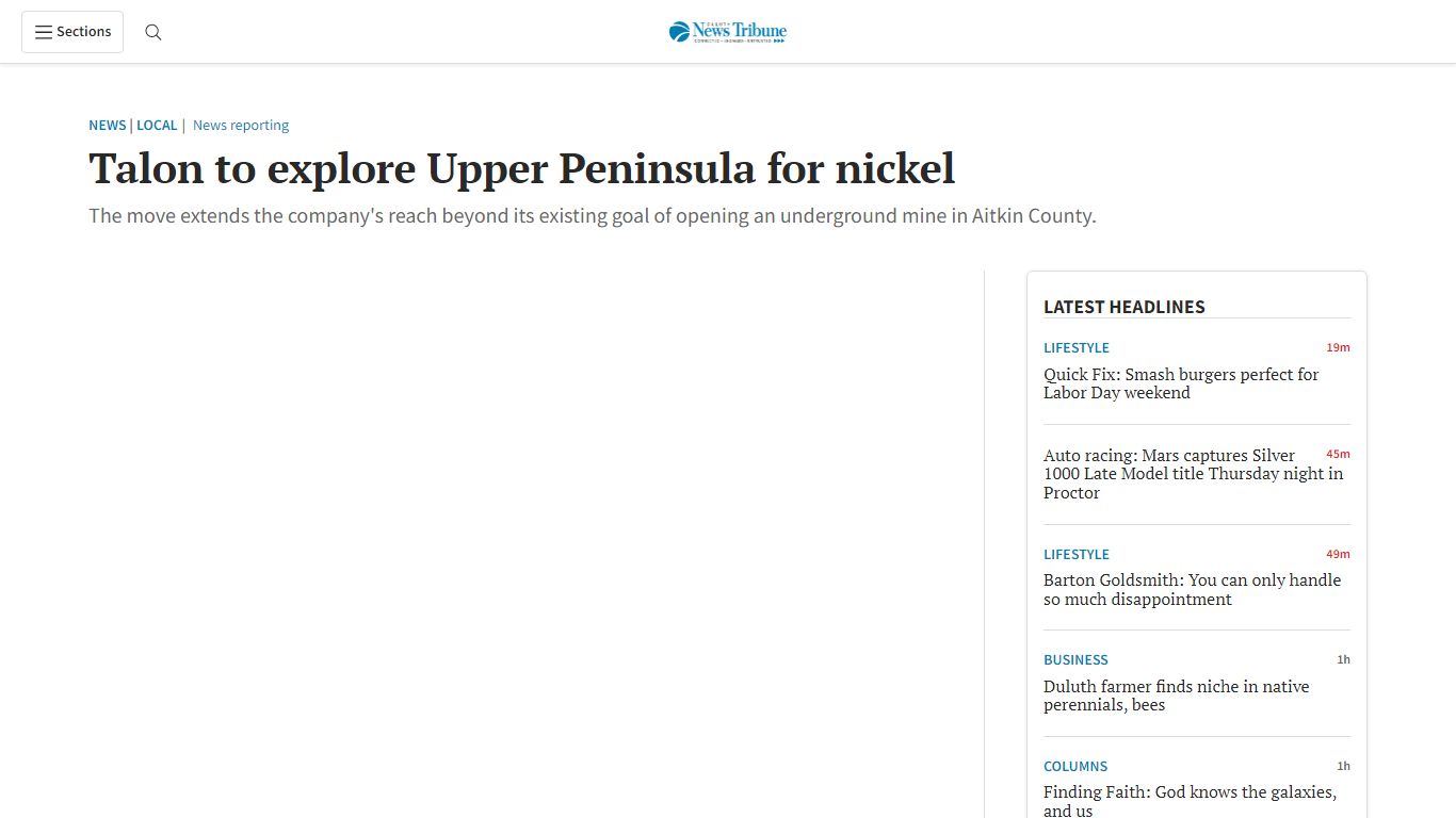 Talon to explore Upper Peninsula for nickel - Duluth News Tribune ...